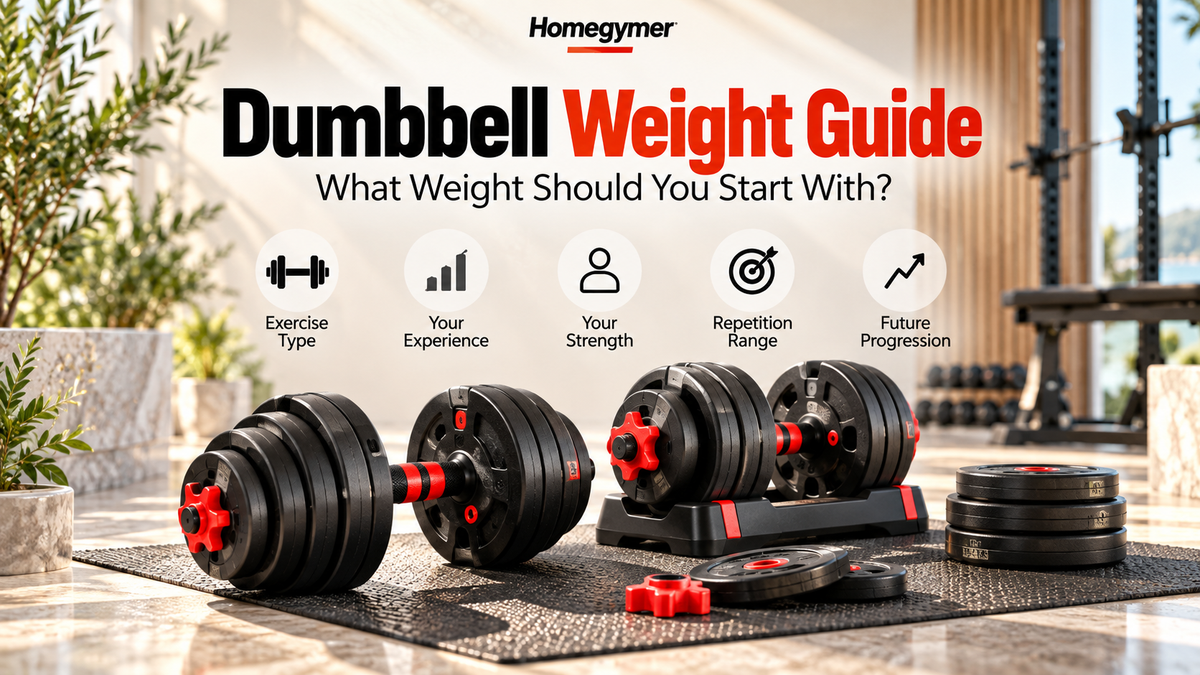 Homegymer adjustable dumbbells and weight plates illustrating how to choose a starting dumbbell weight