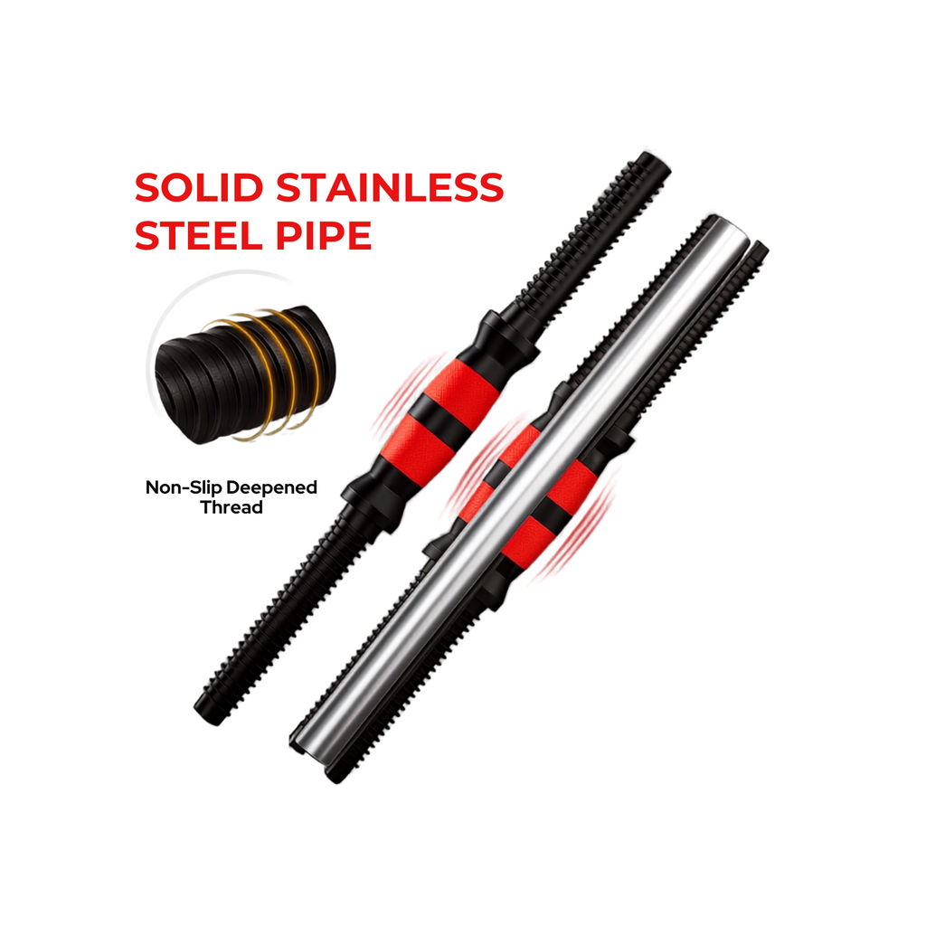 Solid stainless steel pipe with non-slip deepened thread on a white background