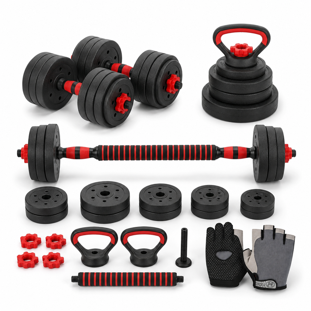 Home Gymer 7-in-1 adjustable training system - dumbbell barbell kettlebell push-up set with bonus gloves - Pro Set