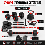 Home Gymer 50KG Pro Set complete contents - dumbbell barbell kettlebell push-up support adjustable weights - Pro Set