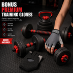 Bonus premium training gloves included with Home Gymer 50KG 7-in-1 Pro Set - Pro Set