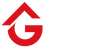 Red logo with a stylized letter 'G' on a white background